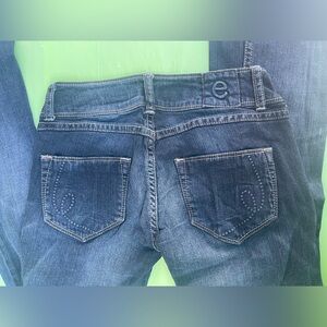 LOW RISE DISTRESSED Eyeshadow Women's Dark Indigo Denim Jeans SIZE 0 JUNIORS